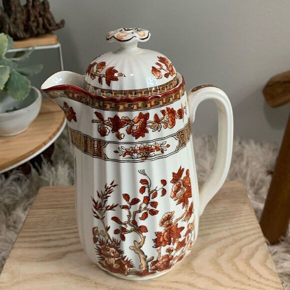 As Is Damaged Copeland Spode Indian Tree Small Pitcher Orange Floral Scallop - Picture 1 of 17